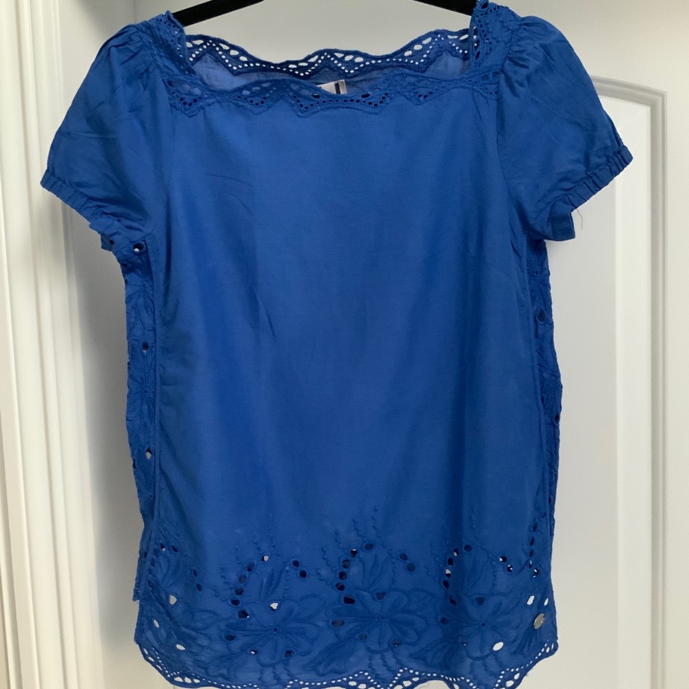 Adolfo Dominguez Blue Embellished Short Sleeve Blouse